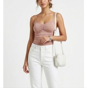 Express Mauve Ruched Spaghetti-Strap Bodysuit